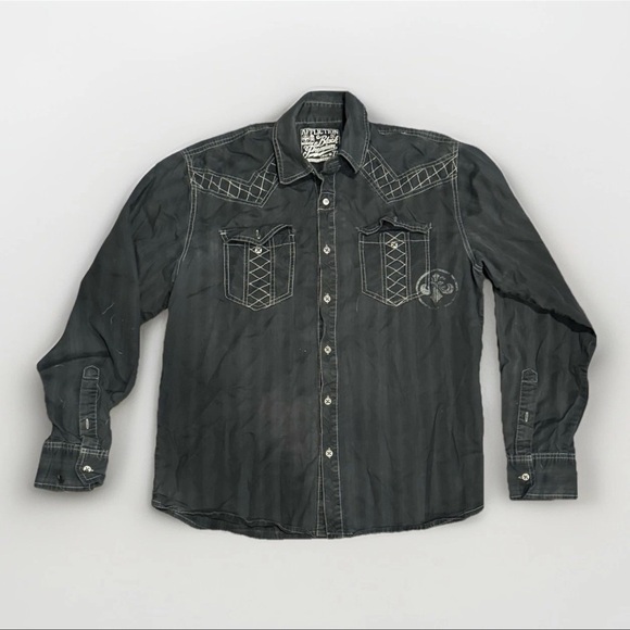 Y2K Affliction Button Down Shirt Men’s Large | Gothic Streetwear Long Sleeve - Picture 1 of 8